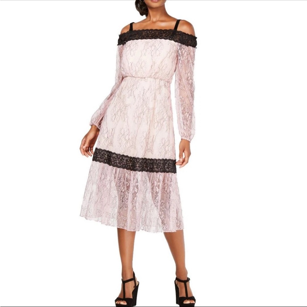 AVEC LES FILLES Women's Cold-shoulder Lace Velvet Strap Midi Dress 12 - Picture 1 of 7